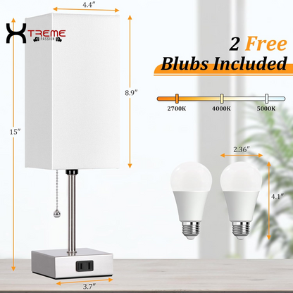 Elevate Your Space with the Modern Touch Control Bedside Lamp - 3-Way Dimmable, USB Ports & AC Outlet, Featuring a Chic White Fabric Shade