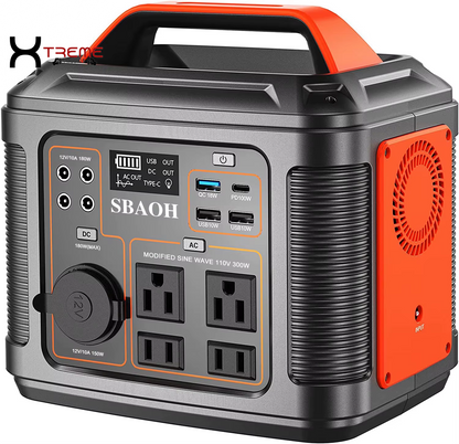 300W Portable Power Station - 296Wh Solar Generator with Quick Charge, 110V AC Outlets, DC Ports, and LED Flashlight