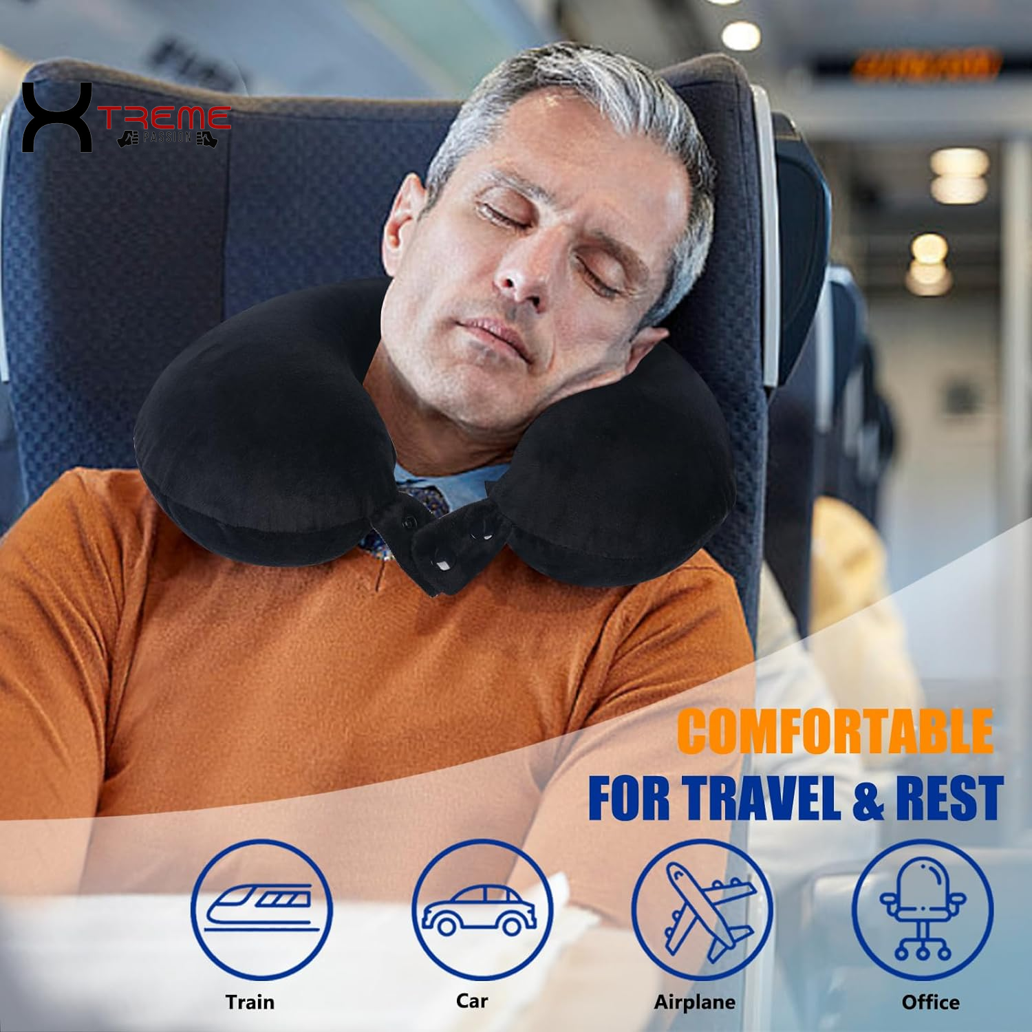 Experience Unmatched Comfort with Our 100% Pure Memory Foam Travel Neck Pillow - Perfect for Airplane, Car, Home & Office with Easy-to-Clean Washable Cover in Black