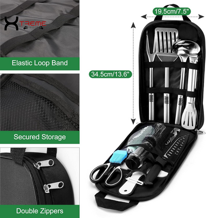 Ultimate 14-Piece Stainless Steel Camping Cooking Set - Your Complete Outdoor Kitchen Companion with Portable Storage Bag for Grilling, BBQ, and Adventure Cooking!