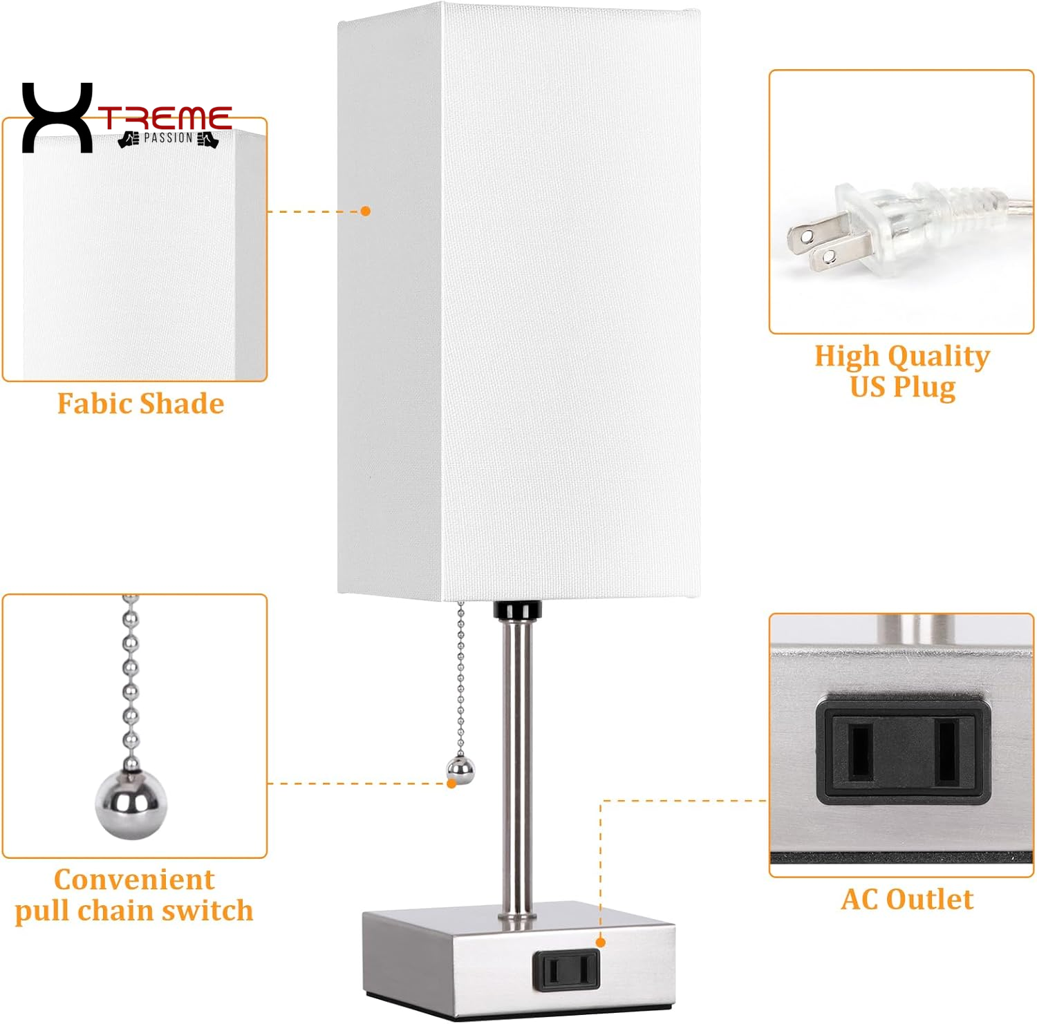 Elevate Your Space with the Modern Touch Control Bedside Lamp - 3-Way Dimmable, USB Ports & AC Outlet, Featuring a Chic White Fabric Shade