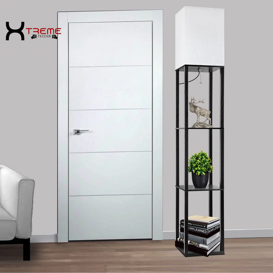 Elevate Your Space with the Modern 63" Black Wood Shelf Floor Lamp - Stylish Lighting & Practical Storage for Any Room