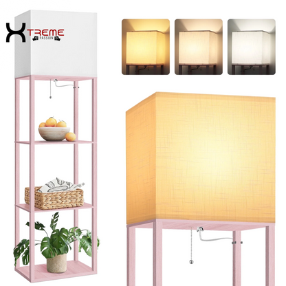 Elevate Your Space with the Modern 63" Black Wood Shelf Floor Lamp - Stylish Lighting & Practical Storage for Any Room