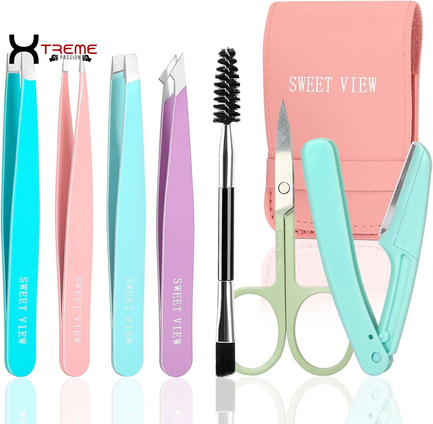 Ultimate 7-Piece Eyebrow Tweezers Kit for Women - Precision Plucker Set with Scissors, Razor & Spoolie for Flawless Facial Grooming