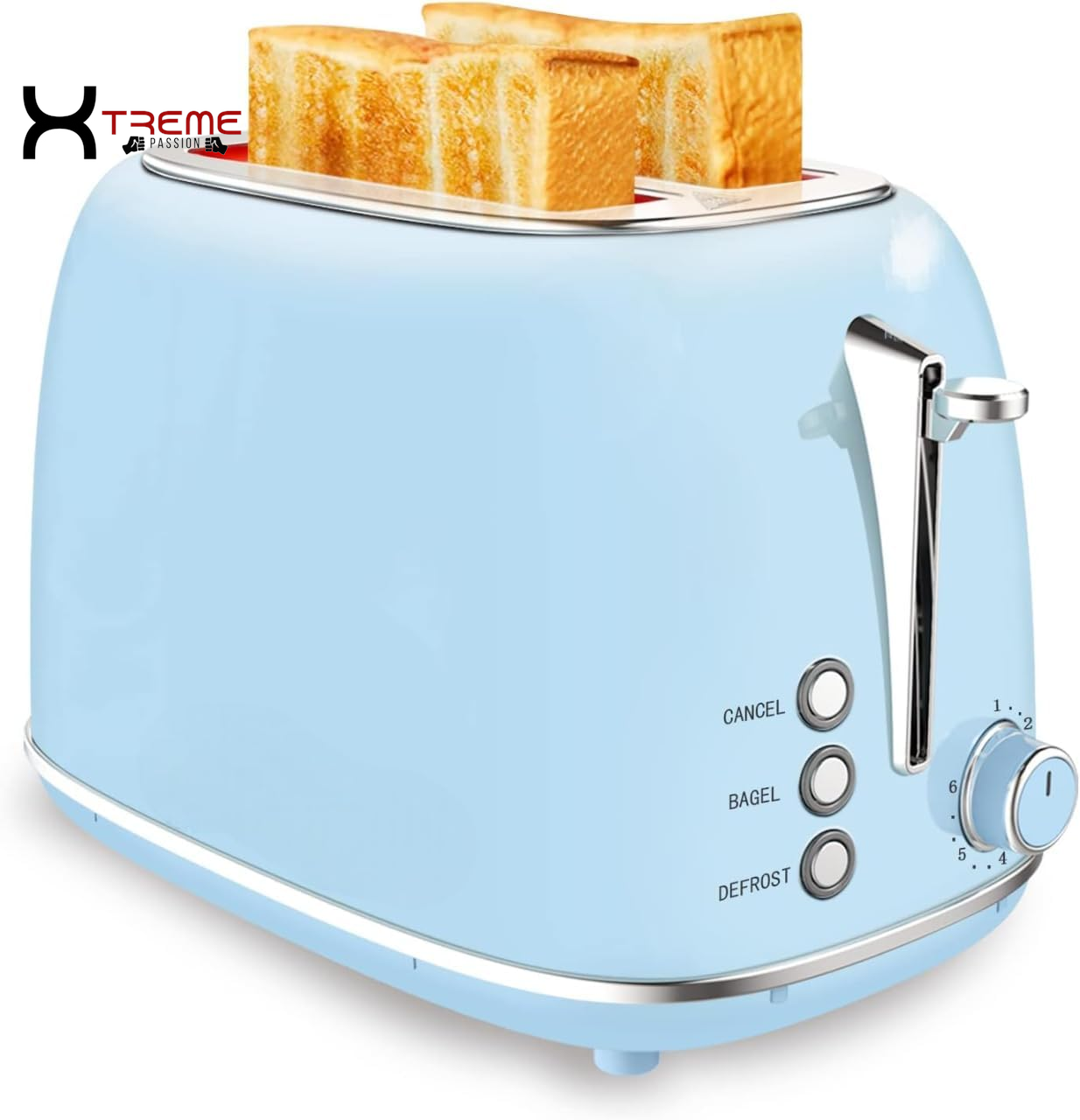 Stylish Deep Blue Compact 2-Slice Toaster with 6 Browning Settings, Bagel & Defrost Functions, and Removable Crumb Tray - Perfect for Every Kitchen!