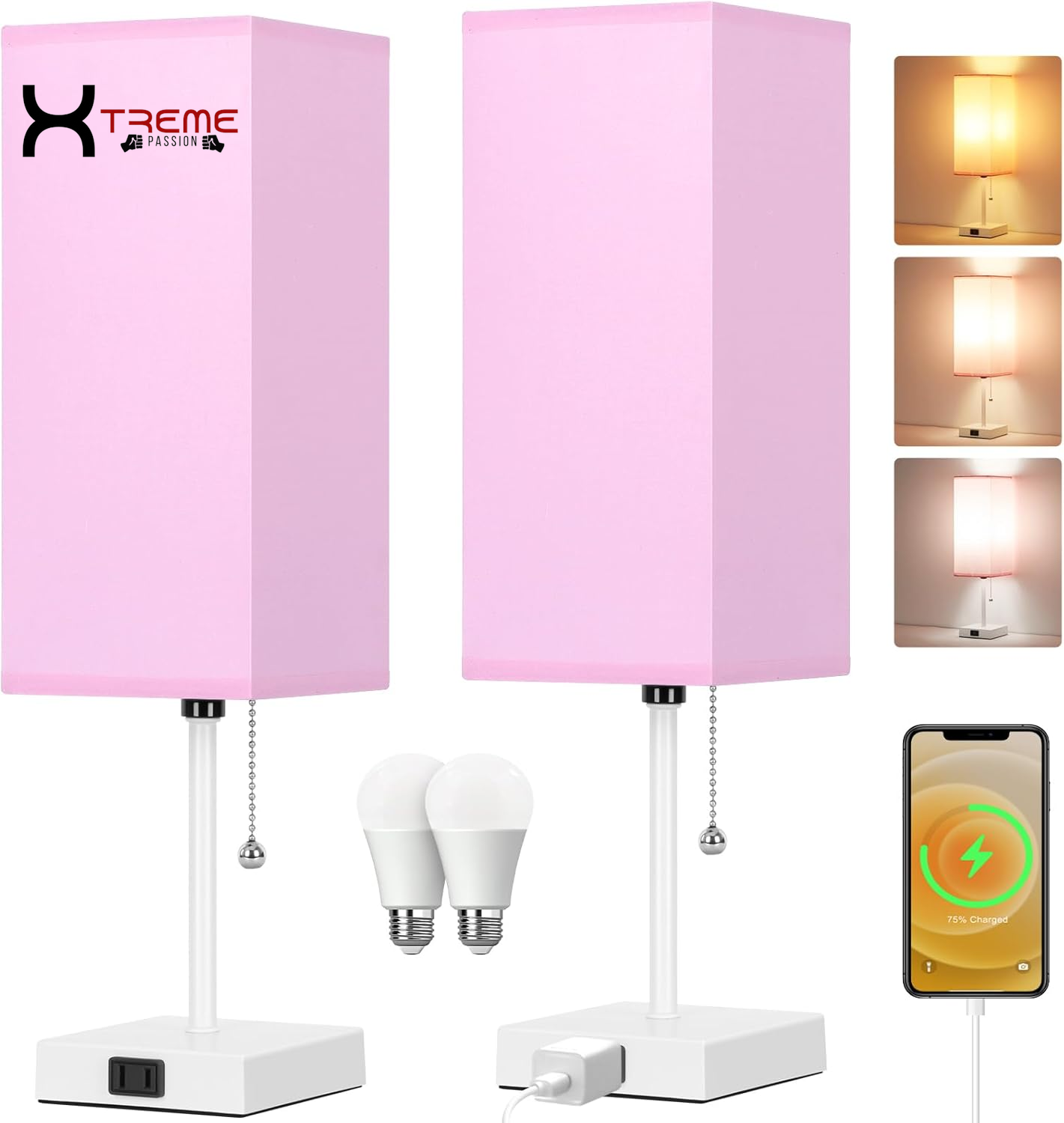 Elevate Your Space with the Modern Touch Control Bedside Lamp - 3-Way Dimmable, USB Ports & AC Outlet, Featuring a Chic White Fabric Shade