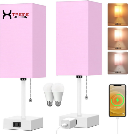 Elevate Your Space with the Modern Touch Control Bedside Lamp - 3-Way Dimmable, USB Ports & AC Outlet, Featuring a Chic White Fabric Shade