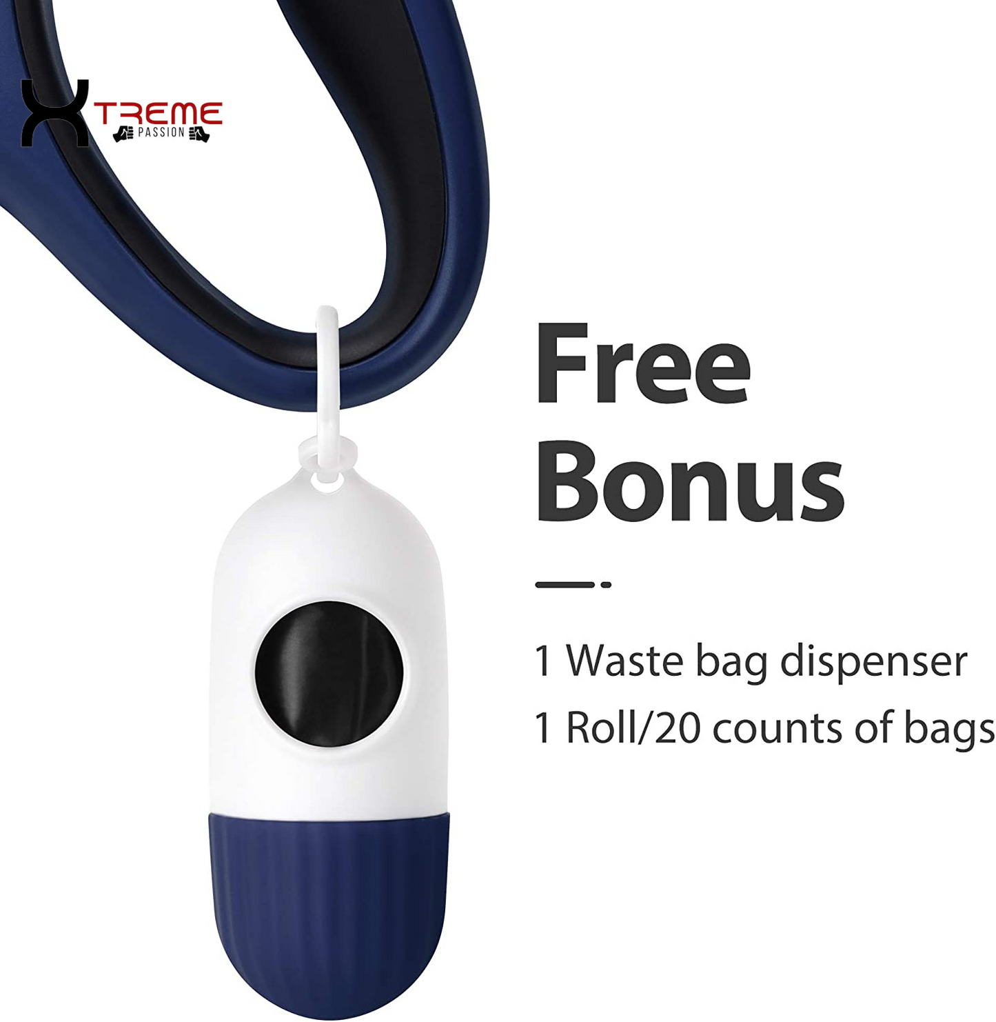 Ultimate 16 Ft Retractable Dog Leash with Poop Bag Dispenser - Tangle-Free & Anti-Slip Handle for Large Dogs Up to 110 Lbs - Reflective Nylon in Navy Blue