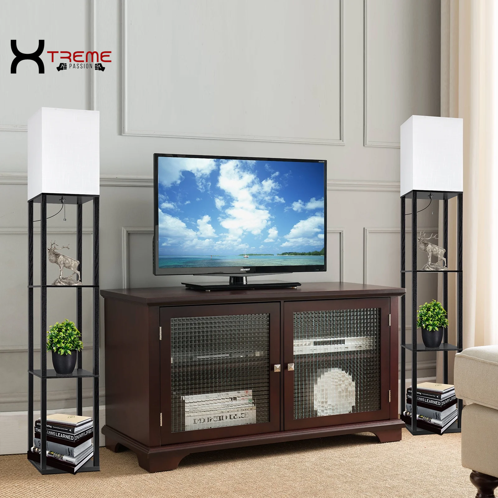 Elevate Your Space with the Modern 63" Black Wood Shelf Floor Lamp - Stylish Lighting & Practical Storage for Any Room