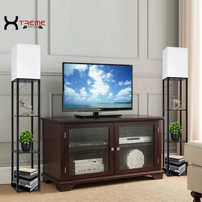 Elevate Your Space with the Modern 63" Black Wood Shelf Floor Lamp - Stylish Lighting & Practical Storage for Any Room