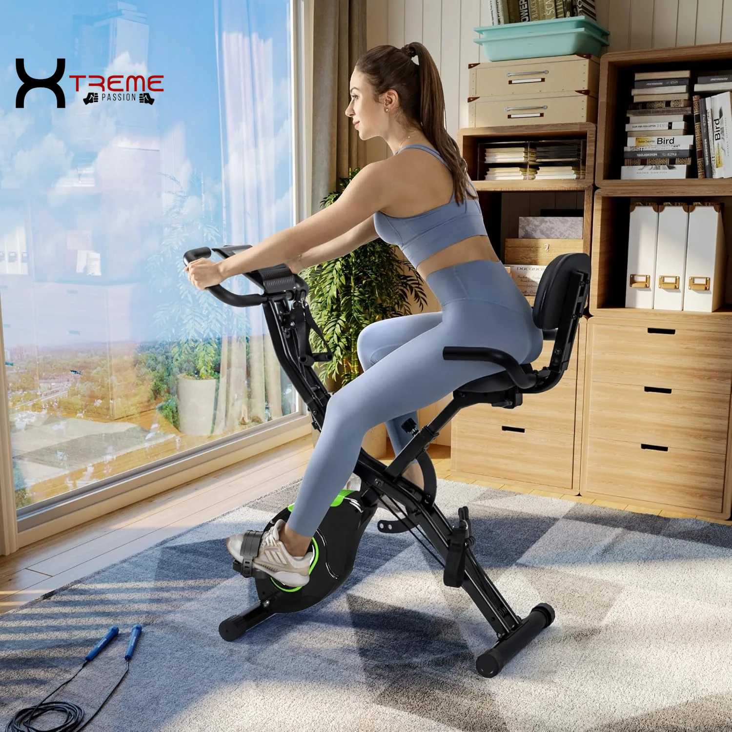 5-in-1 Folding Exercise Bike - Magnetic Upright Indoor Cycling Bike for Home & Office Workouts, 330LB Capacity