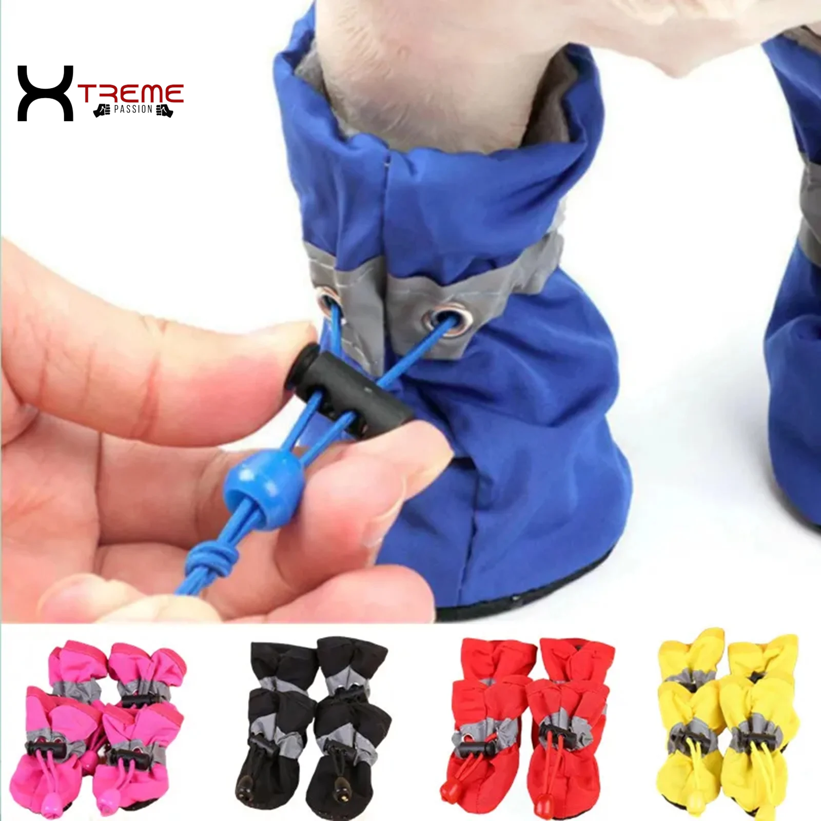 4Pcs Waterproof Pet Dog Shoes - Anti-Slip Rain Boots for Small Dogs & Cats - Stylish Blue Booties for Paws
