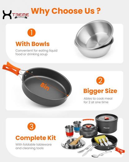 Discover the Ultimate 22-Piece Lightweight Camping Cookware Set – Perfect for Adventurous Couples and Small Groups!