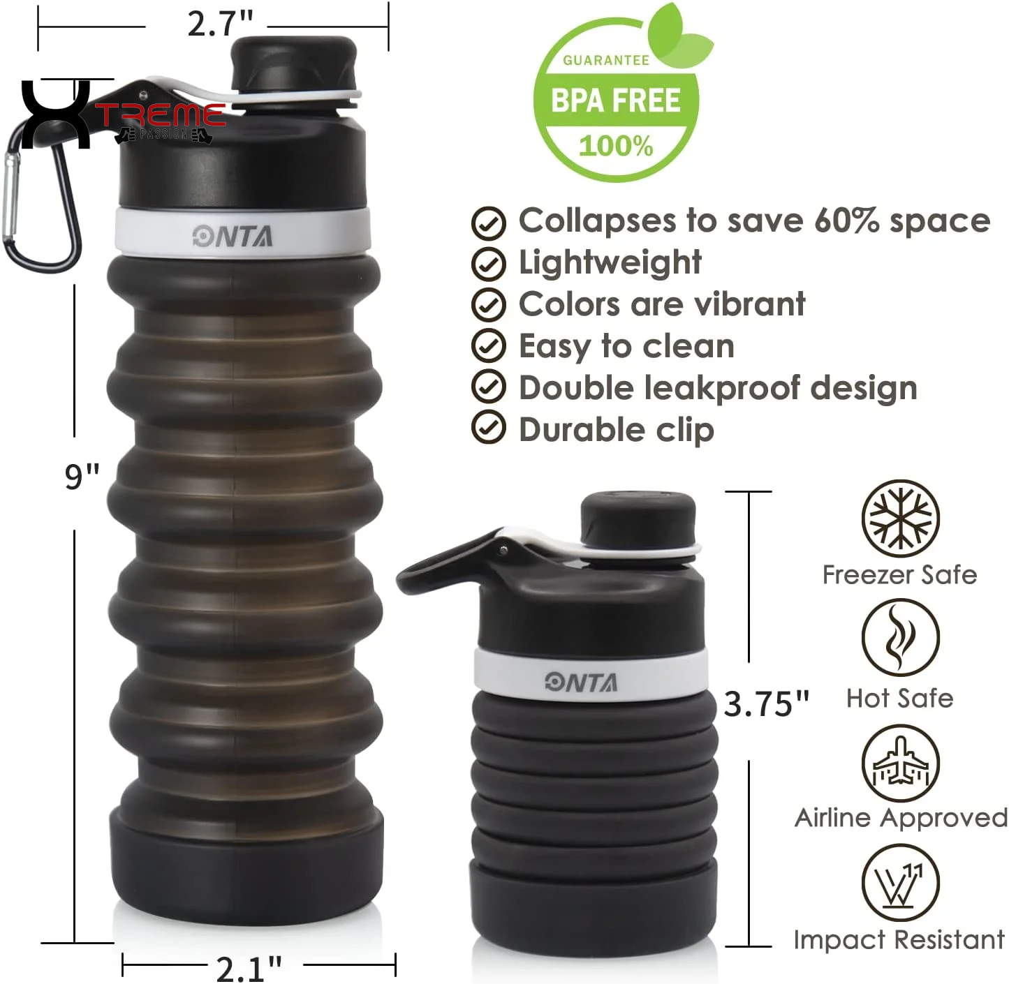 Discover the Ultimate 20Oz Collapsible Water Bottle - BPA-Free Silicone, Leak-Proof & Travel-Friendly in Sleek Black