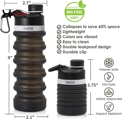 Discover the Ultimate 20Oz Collapsible Water Bottle - BPA-Free Silicone, Leak-Proof & Travel-Friendly in Sleek Black