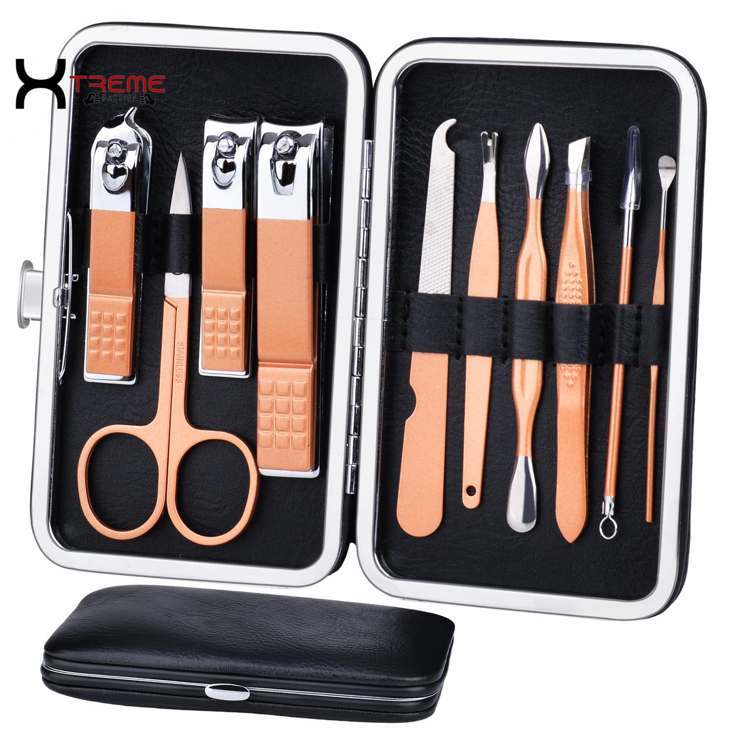 Elevate Your Grooming Routine with the Premium 10-in-1 Jade Green Stainless Steel Manicure Set - Complete Nail Care Kit for Men and Women in a Stylish Leather Case
