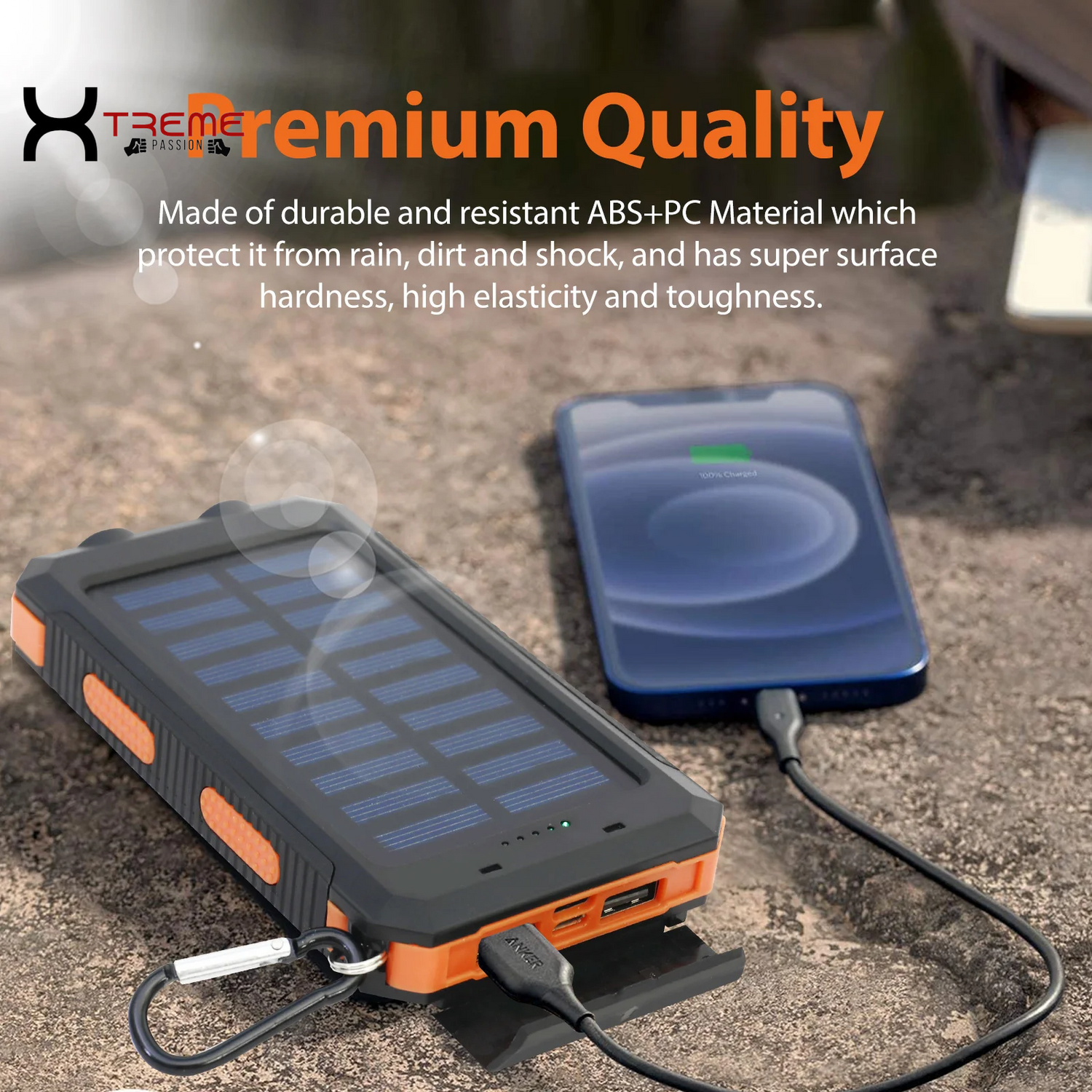 20000mAh Waterproof Solar Power Bank - Dual USB Ports & LED Flashlight for Outdoor Adventures
