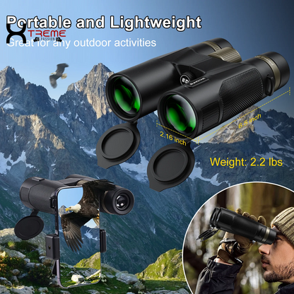 Unleash Your Outdoor Adventures with the 10X42 HD Professional Binoculars - Waterproof, BAK4 Prism, Includes Phone Adapter & Case for Bird Watching, Hiking & Travel
