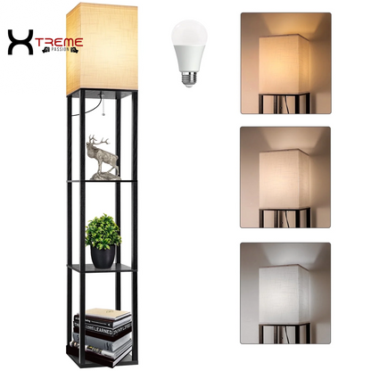 Elevate Your Space with the Modern 63" Black Wood Shelf Floor Lamp - Stylish Lighting & Practical Storage for Any Room